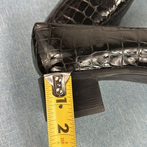 Stuart Weitzman Oxfords Vintage Black Patent Leather Loafers Size 8 M - Picture 10 of 11